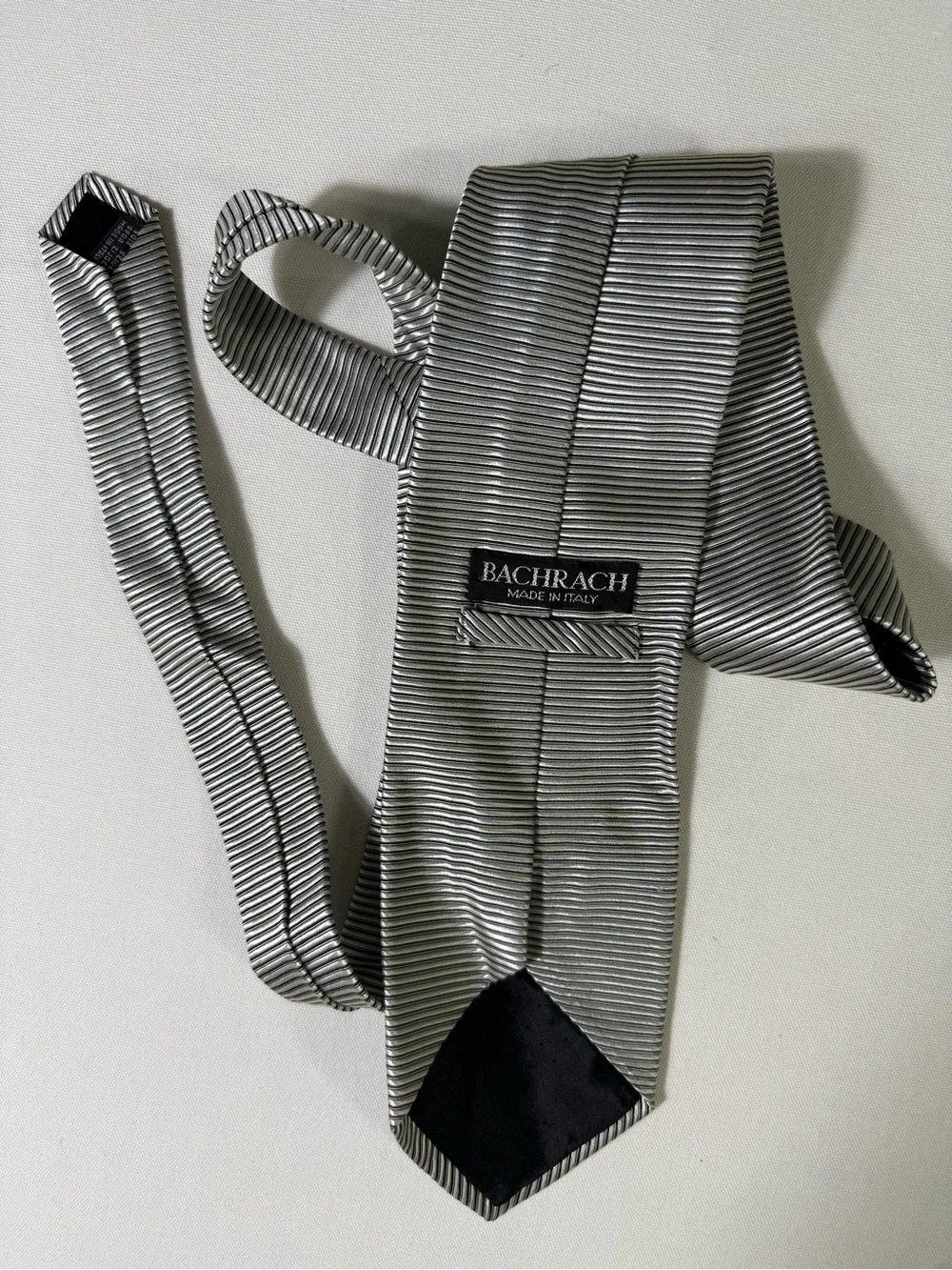 Bachrach Silver and Black Striped Silk Tie